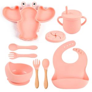 China Blue Pink Lobster Baby Silicone Feeding Set 0-3 Years Old wholesale