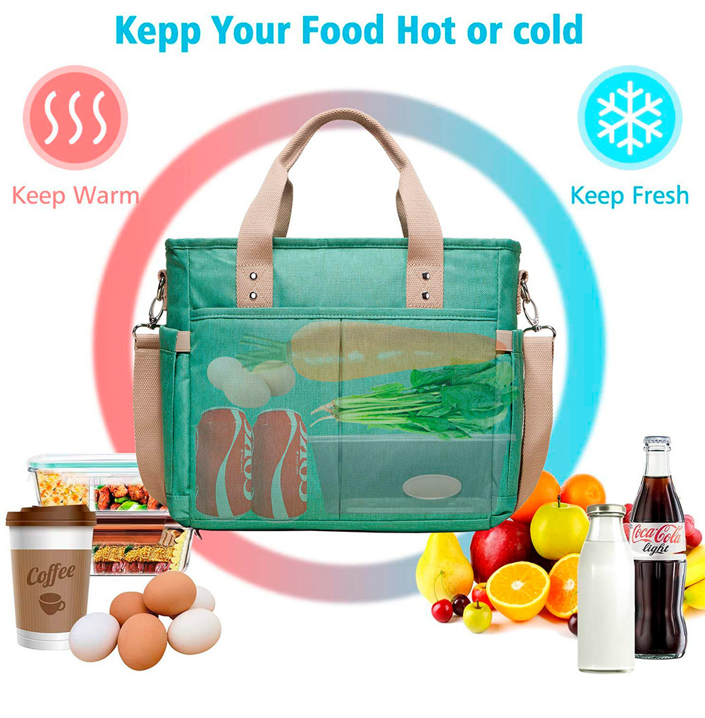 Women Pure Color Insulated Lunch Box With Detachable Shoulder Strap