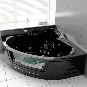 China Black Corner Whirlpool Massage Bathtub With Glass Bubble Ozone Indoor wholesale