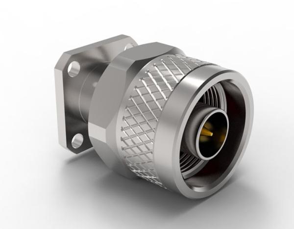 18GHz, N Type Plug(Male) Straight Connector, 4-Hole Flange(17.5mm*17.5mm),