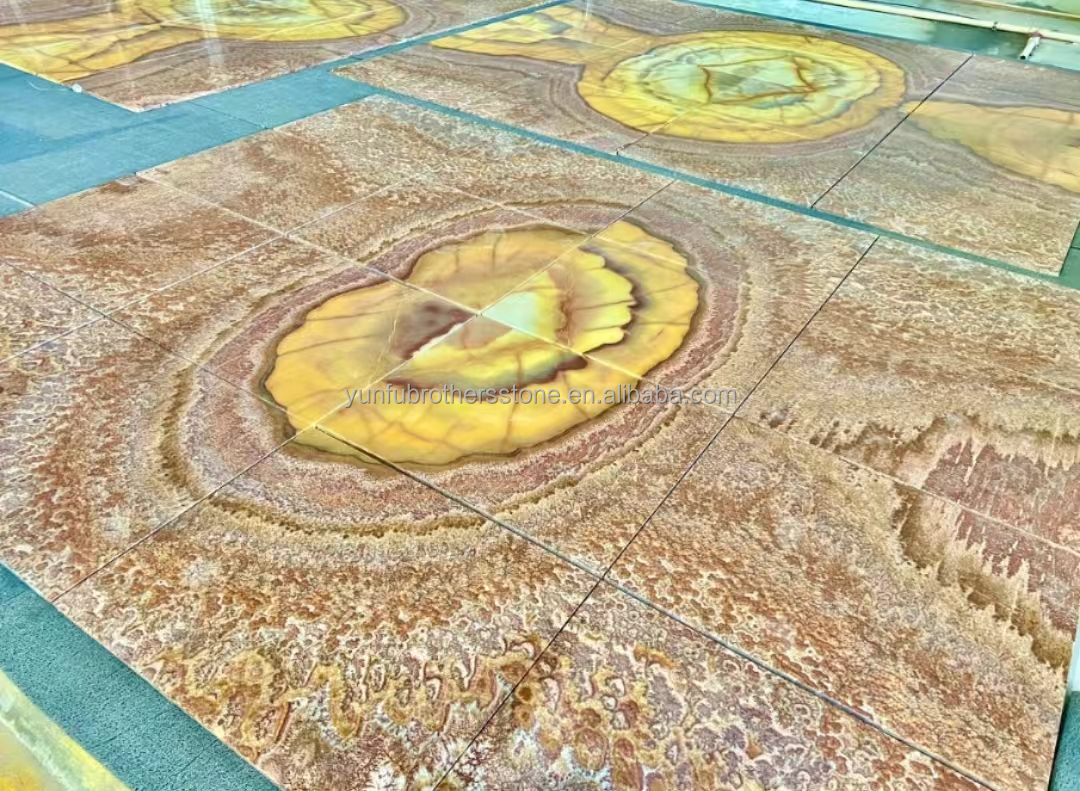 Backlit Red Onyx Marble Stone Book Matched Slab for Transparent Marble Table Pattern