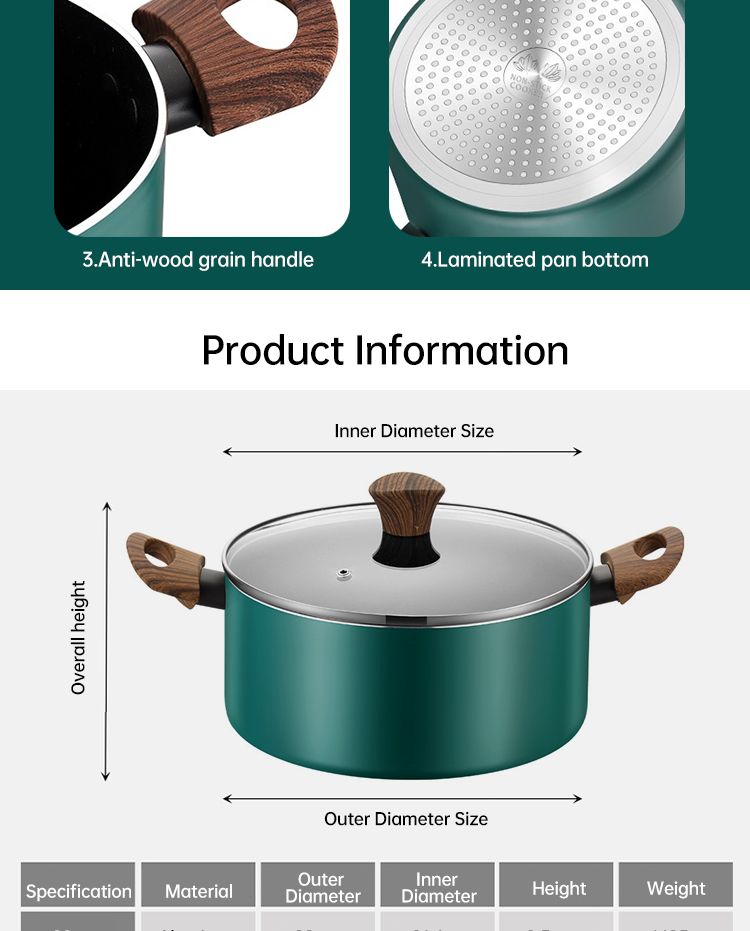 Hot Selling 20cm 24cm Korean Cookware Kitchen Non Stick Cooking Pot Aluminum Soup Stock Pot With Glass Lid