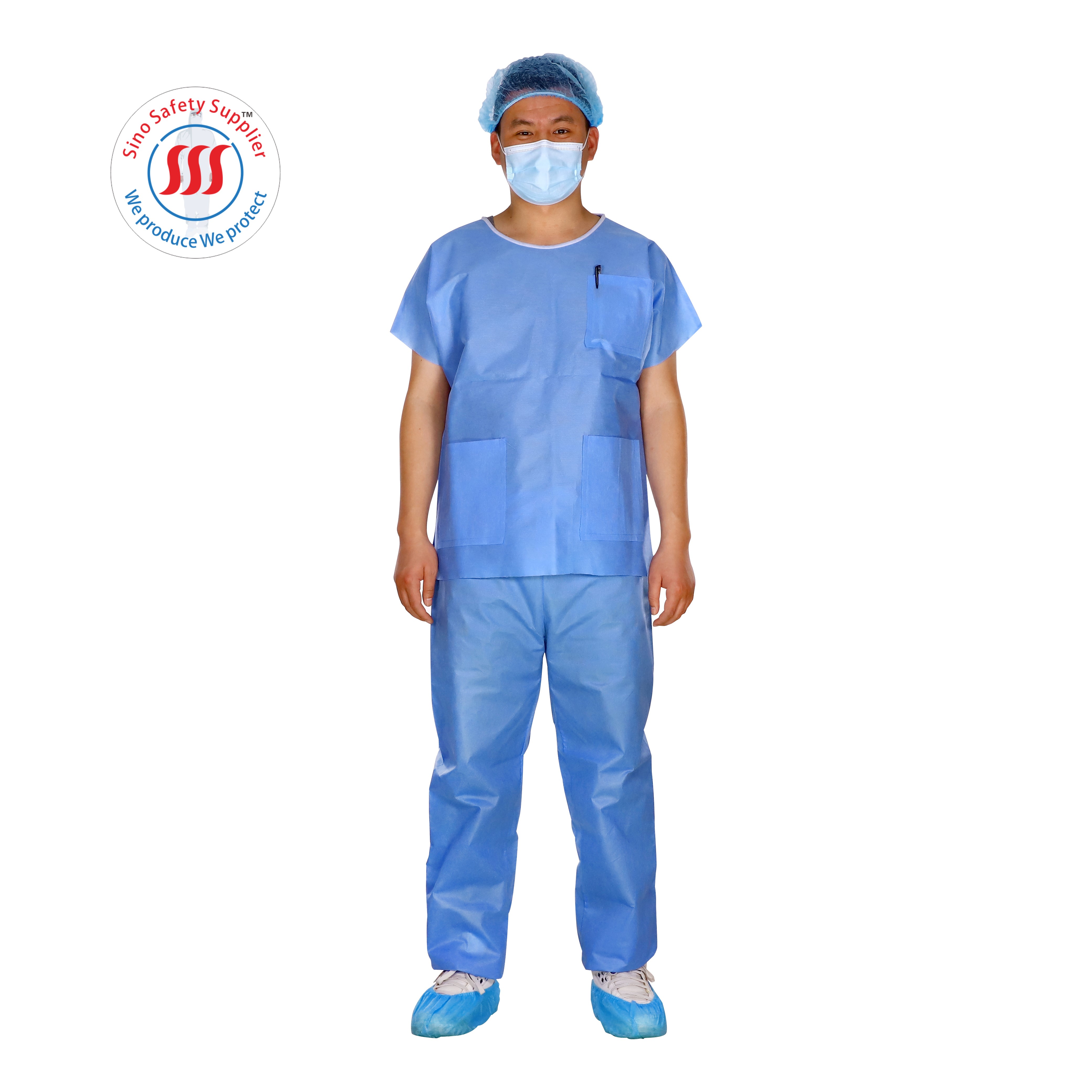 Blue Short Sleeve Hospital Surgical Scrubs Disposable Scrub Suit Clothing Nursing Scrubs