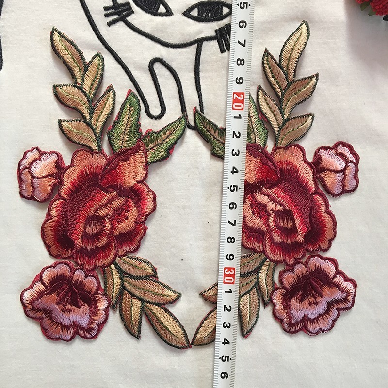 Apparel Accessories Red Rose Embroidery Lace Applique Hot Fix Motif