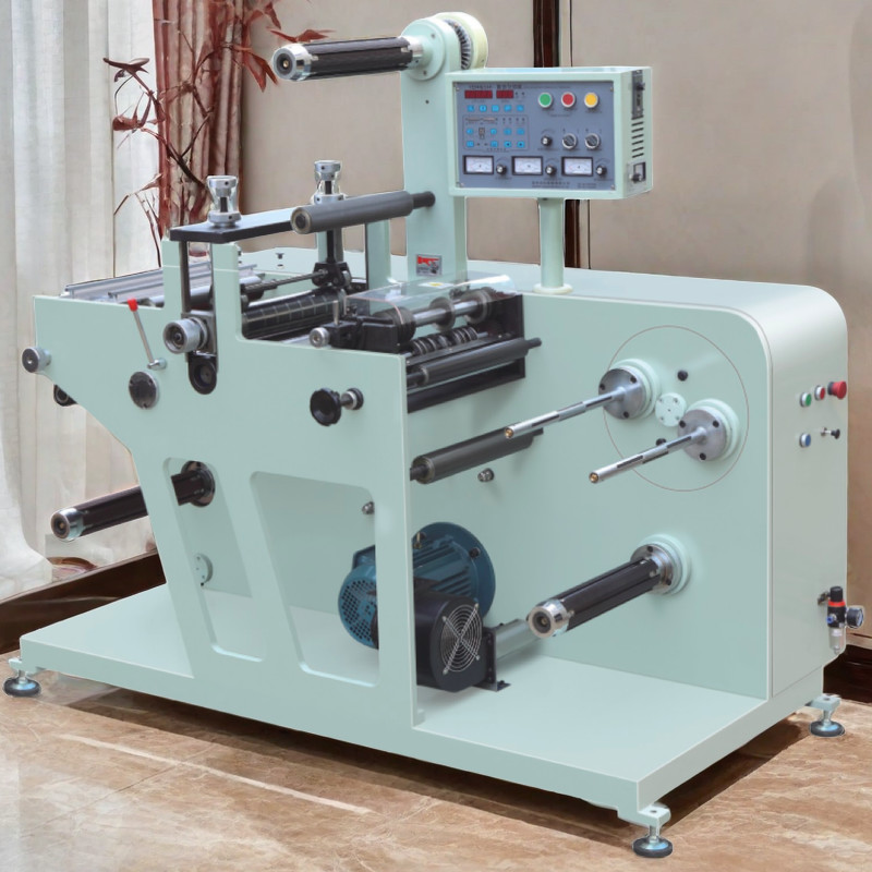 FULL ROTARY BLANK LABEL DIE CUTTING MACHINE WITH SLITTER TURRET REWINDING BLANK ADHESIVE LABEL MATERIAL LAMINATING