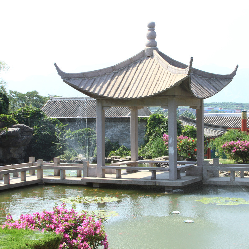 Outdoor Garden Hand Carved Natural Marble Stone Pavilion Chinese Style