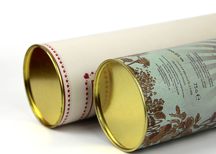 Eco-friendly Wine Cardboard Tube Packaging , Golden Movable Lid Paper Cans