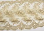 Golden Corded Floral Embroidered Tulle Fabric Scalloped Edge For Wedding Dresses
