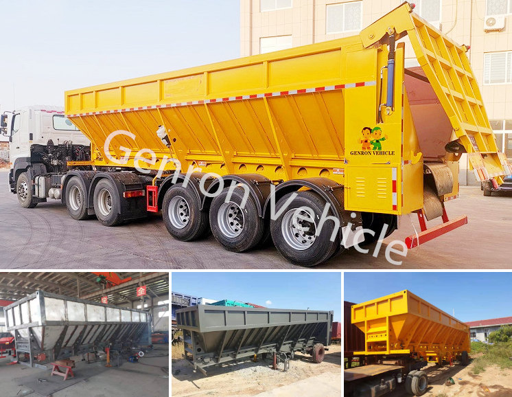 Used to Delivery Carbon 3 Axles Crawler Dump Semitrailer Genron Brand Export To Mayanmar, Algeria, Dubai