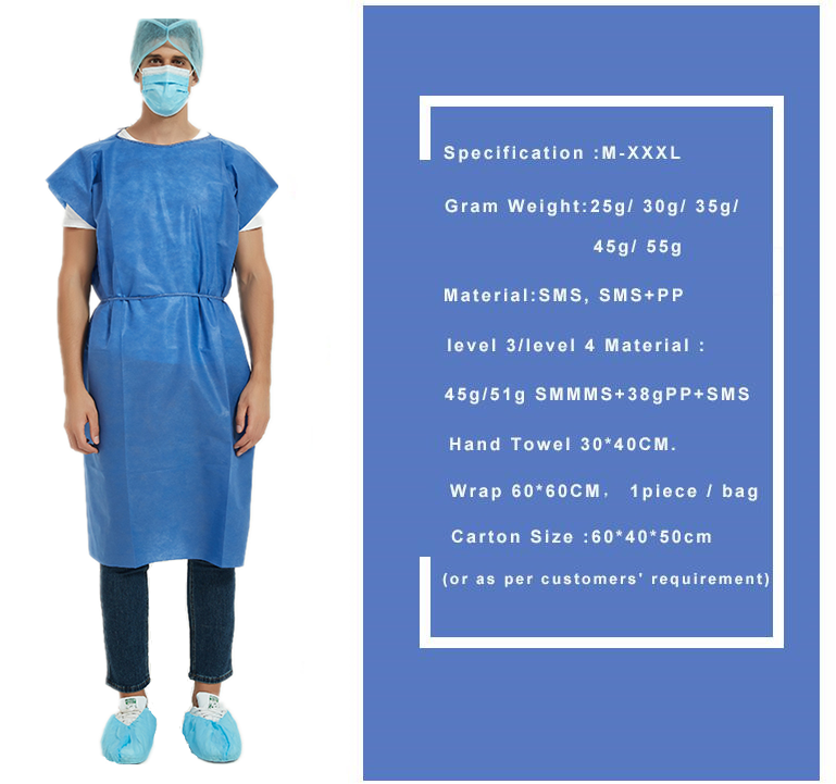 Factory price disposable medical doctor surgical gown level 4 nonwoven surgical gown for hospital