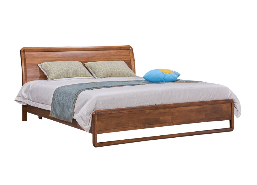 2017 New design of Fabric Upholstered headboard Bed by Walnut wood frame for Fashion Apartment bedroom furniture use