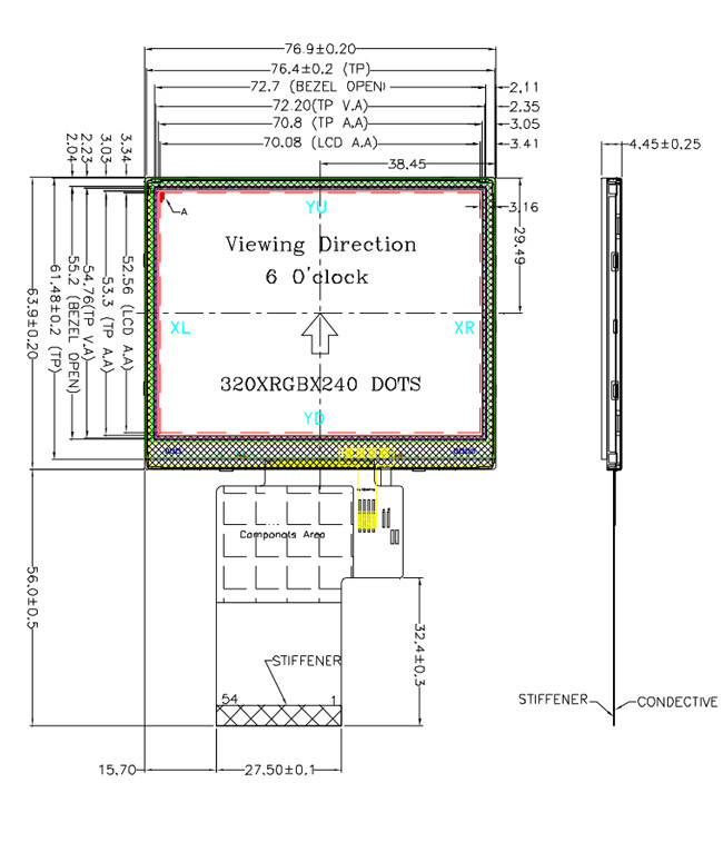 QVGA 320x240 3.5 Inch TFT Display RGB Interface 54 Pin With LED Backlight