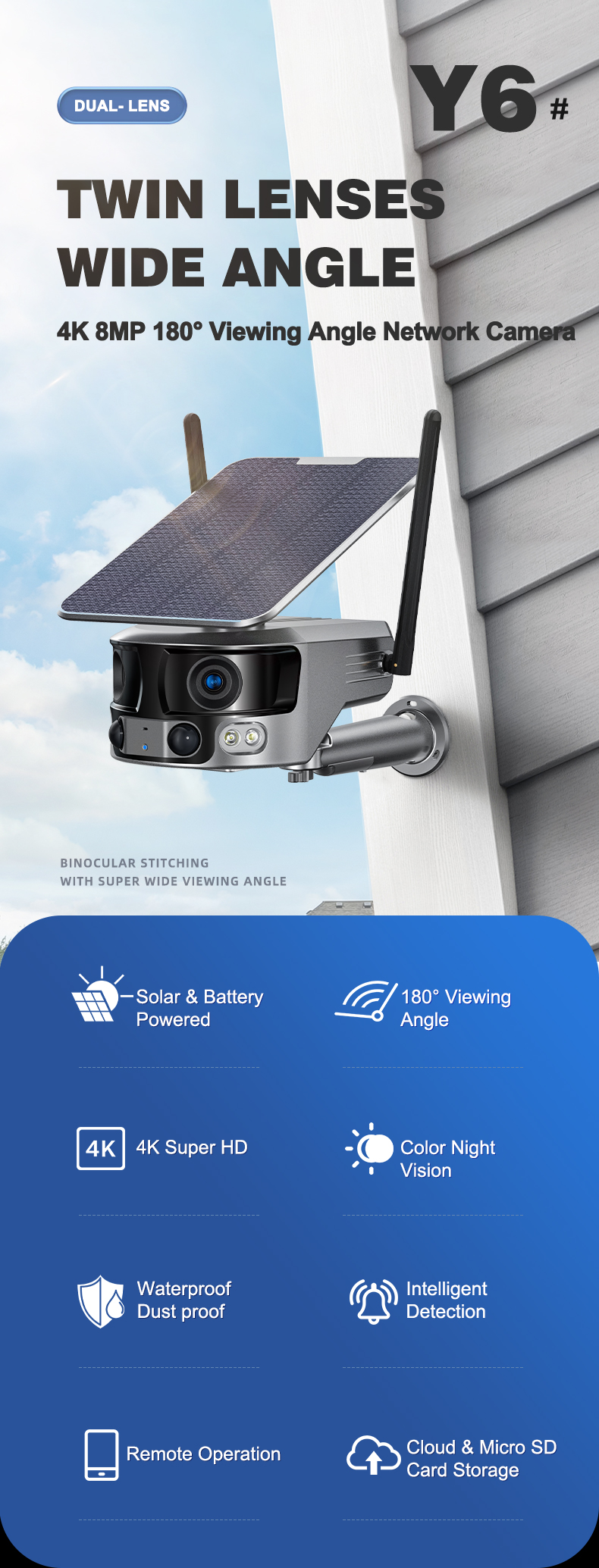 Eight Million Horizontal Articulation Outdoor Solar Camera Wifi Dual Lens CCTV Camera