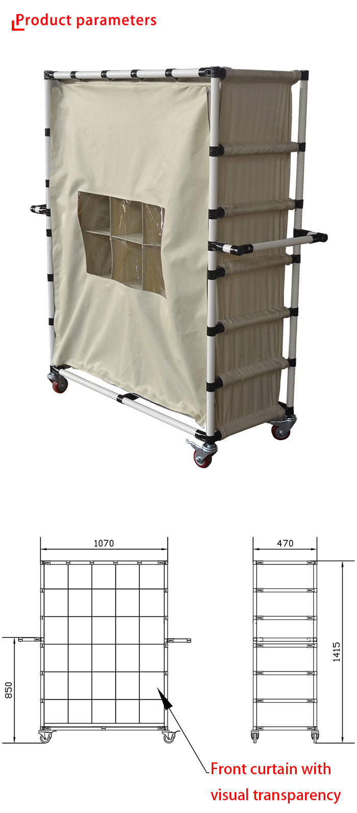 Canvas Turnover Stainless Steel Trolley / Rolling Utility Cart For Workshop Factory