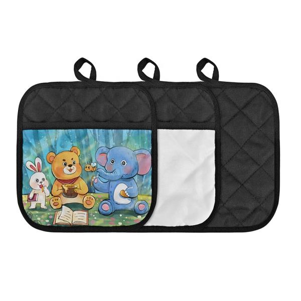 Black Linen Blank Sublimation Pot Holders With Pocket Custom Pot Holder Pads