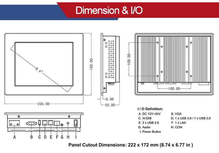 I5-6200U DC 12V-19V Industrial Touch Screen Computer For Vehicle Resistive Touch