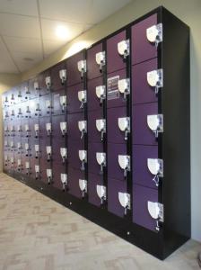 China Purple / Orange School Lockers , Anti UV Aging Coin Collect Lockers 5 Tier wholesale