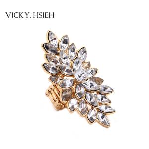 China VICKY.HSIEH Gold Tone Crystal Rhinestone Flower Stretch Statement Rings wholesale