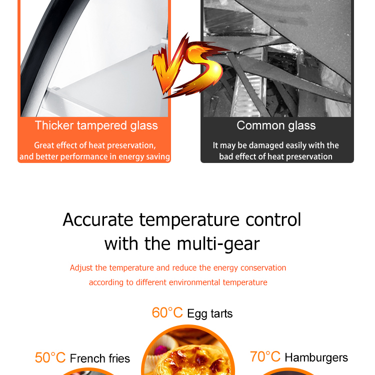 1200x530x580mm Black Curved Glass Food Display Warmer for Hot Food Heating Showcase