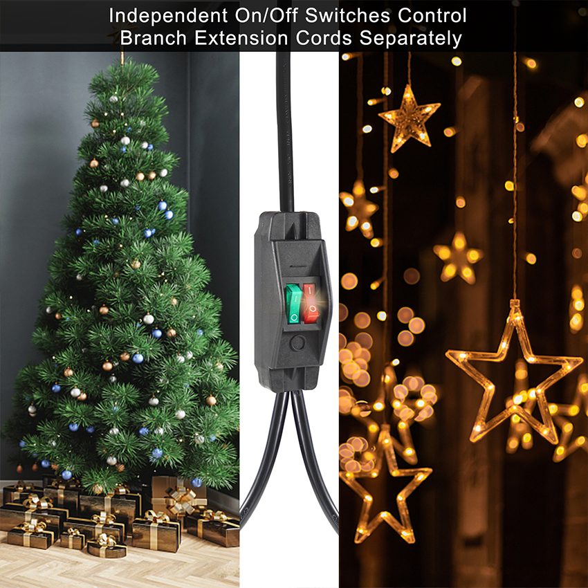Optional 125V 15A NEMA 5-15 Plug to 515 Dual Outlets US 3Pin On Off Switch Power Extension Cord Y Splitter