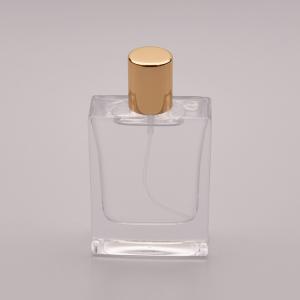 China 50ml Flat Glass Perfume Bottle With Small Gold Cap wholesale