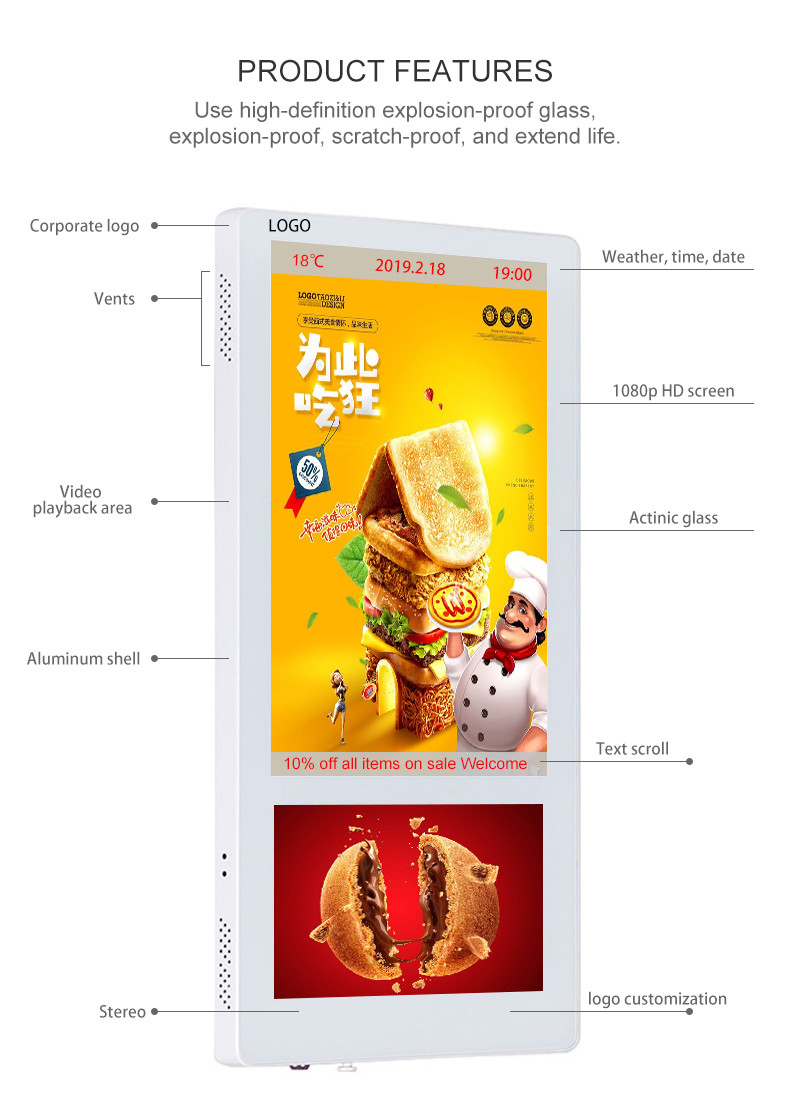 19 Inch 21.5 Inch Non Touch Ultra Thin Double Screen LCD Advertising Display