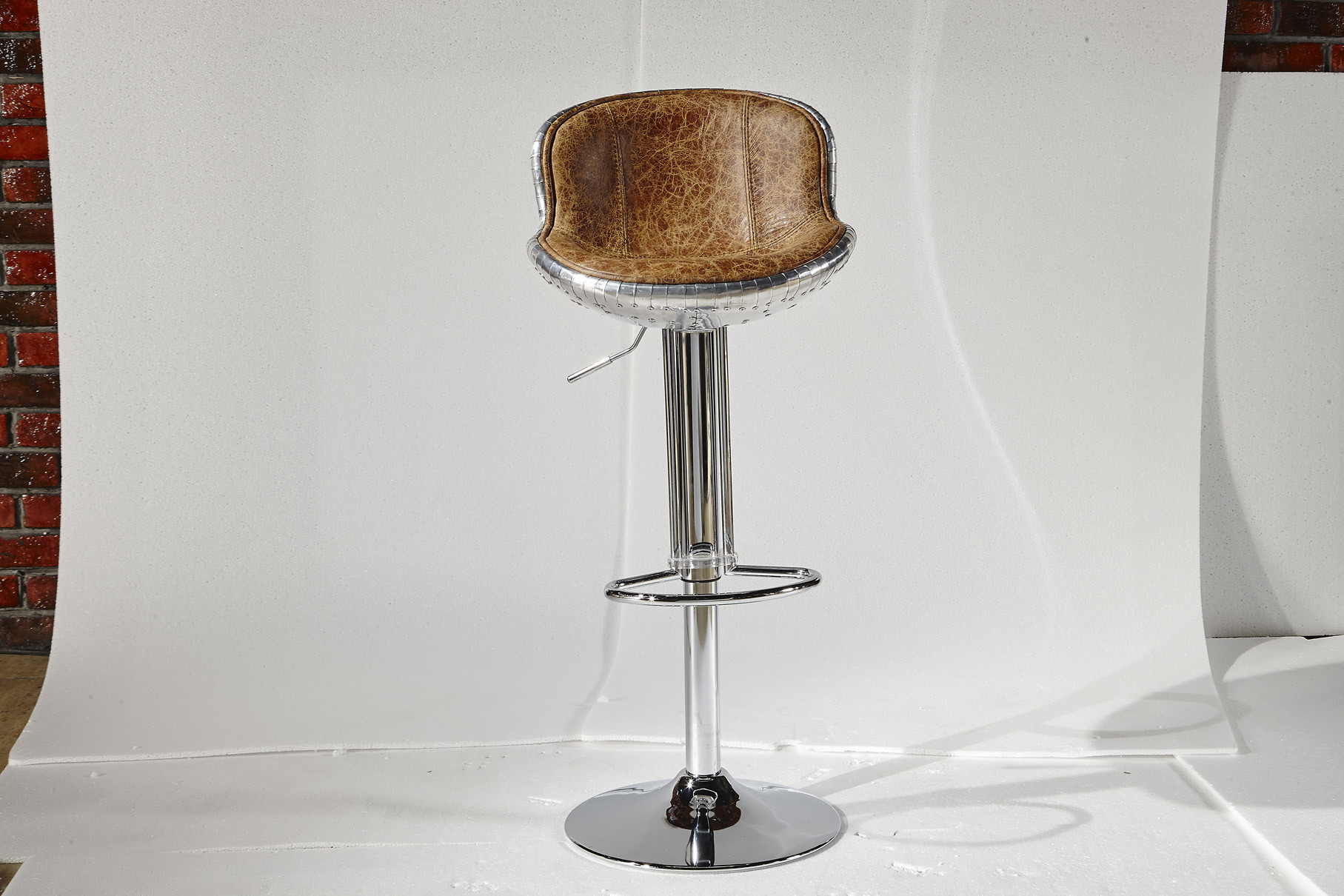 Contemporary Leather Counter Height Stools Top Grain Vintage Scratches Genuine Leather