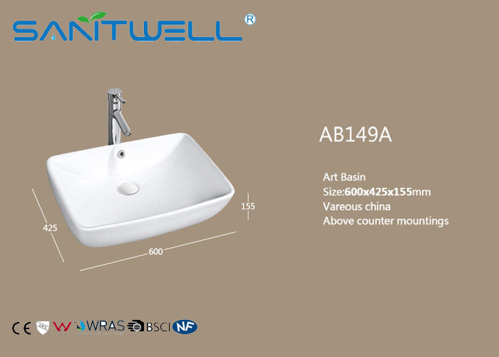 Rectangle Above Counter Top Wash Basin Ceramic Bathroom Vessel Vanity Sink