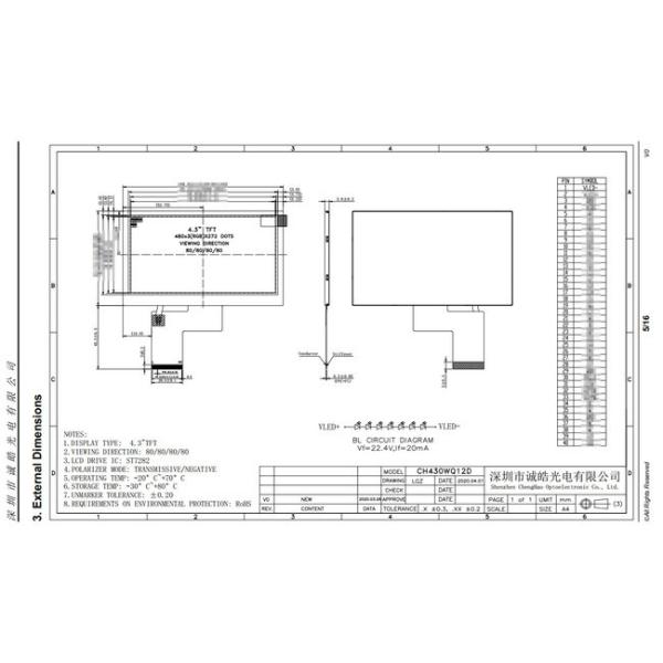 4.3 Inch Transmissive IPS LCD Display 480x272 All Viewing Direction