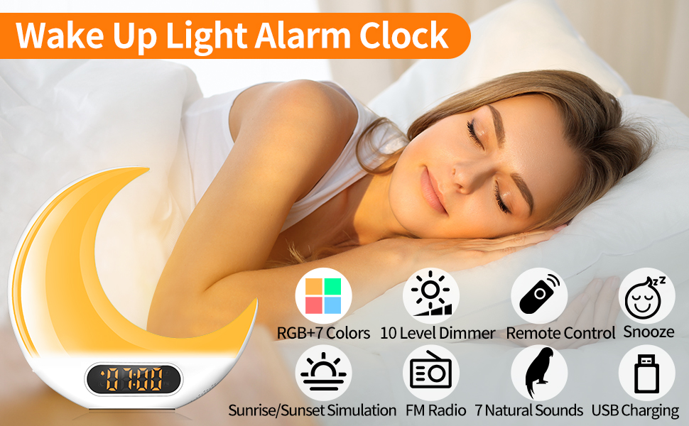 Sleep Aid Colourful 24H Time Display Wake Up Alarm Clock Light