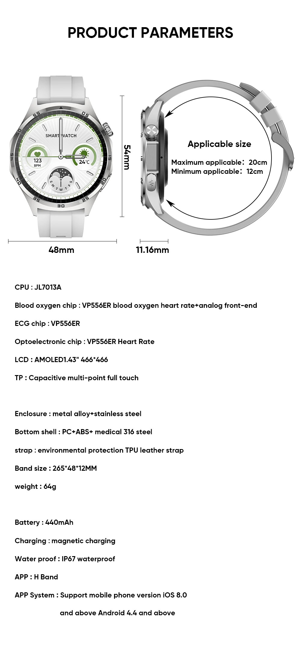Wearable Smart Amoled Display Watch Round For Man Woman 466x466