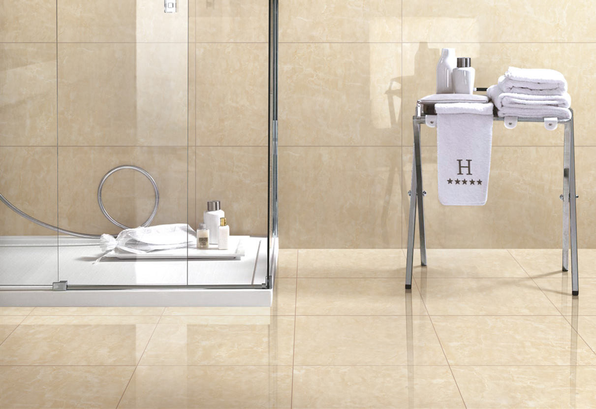 Cream Beige Marble Glazed Porcelain Tile Heat Insulation Antibacteria