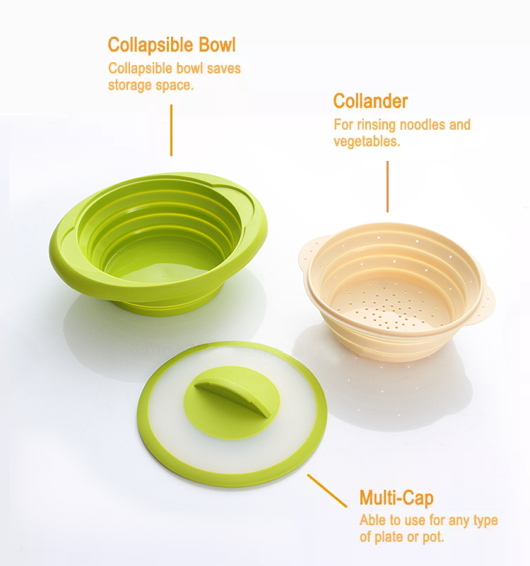 Nonstick BPA Free 3 In 1 Collapsible Silicone Steam Cooker 1.6L