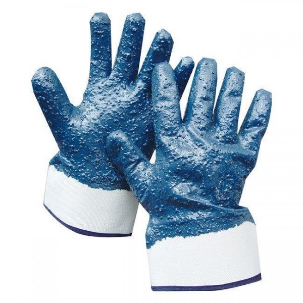 Blue Color Nitrile Dipped Work Gloves Firm Grip Safety Cuff High Abrasion