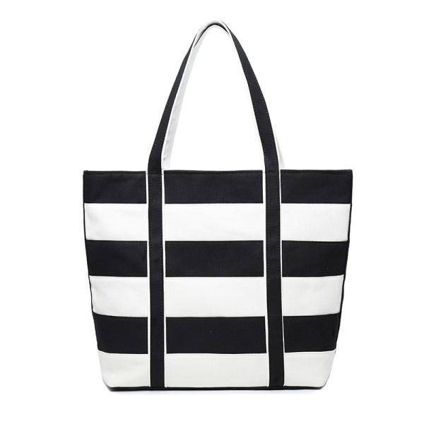 Quality Womens Printed Stripes Casual Large Canvas Bags , Shoulder Tote Bags for sale