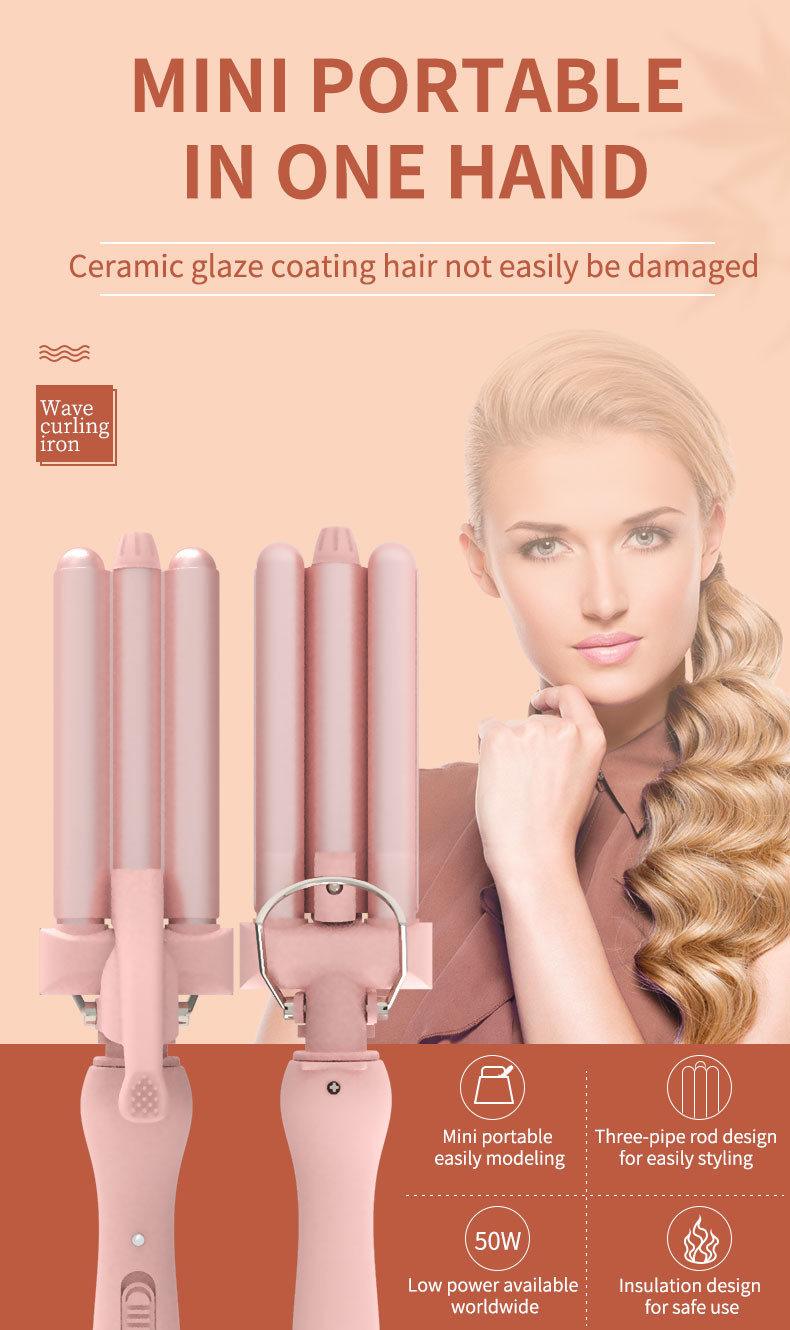 Triple Barrel Mini Travel Curling Iron With 360 Swivel Power Cord