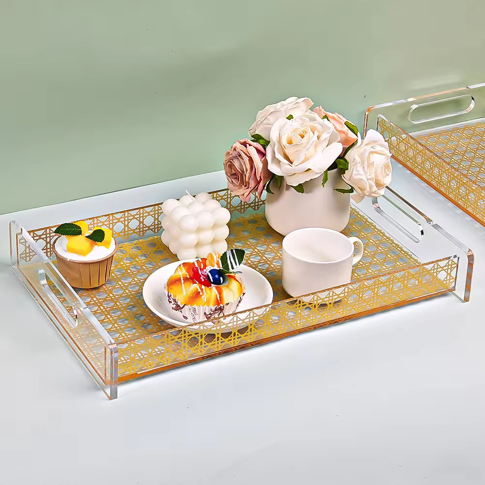 Smooth Finish Clear Acrylic Serving Tray Lucite Bread Tray With Custom Printing