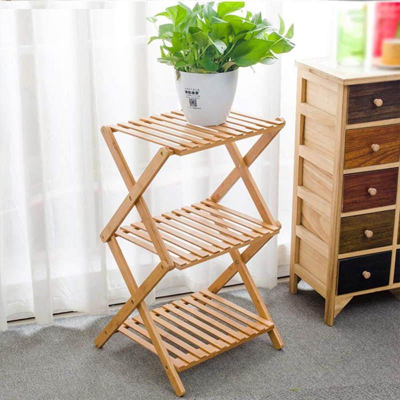 Space-saving 3-Tier Bamboo Flower Pot Rack Shelf Planter Display Organizer 34x34x97cm