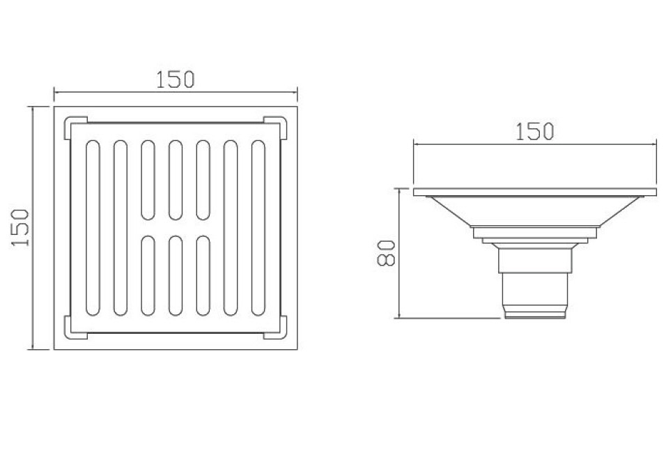 304 Stainless Steel Floor Drain Bathroom /Restroom L Style Floor Drain Square Design