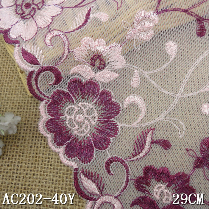New Fashion Embroidery Lace Trimming with Pink Color/Red Color
