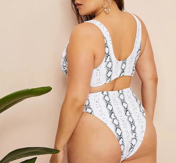 Plus Snakeskin Knot Top With High Waist Bikini VNSF008