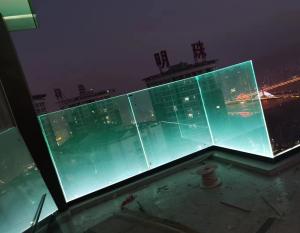 China Frameless Aluminum And Glass Railing Rectangular Shape With LED Light wholesale