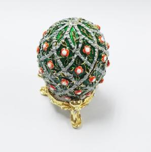China Faberge Egg Trinket Jewelry Box with Rose for Sale Rose Jewelry Trinket Box Rose Green Egg Christmas Wedding Gift wholesale