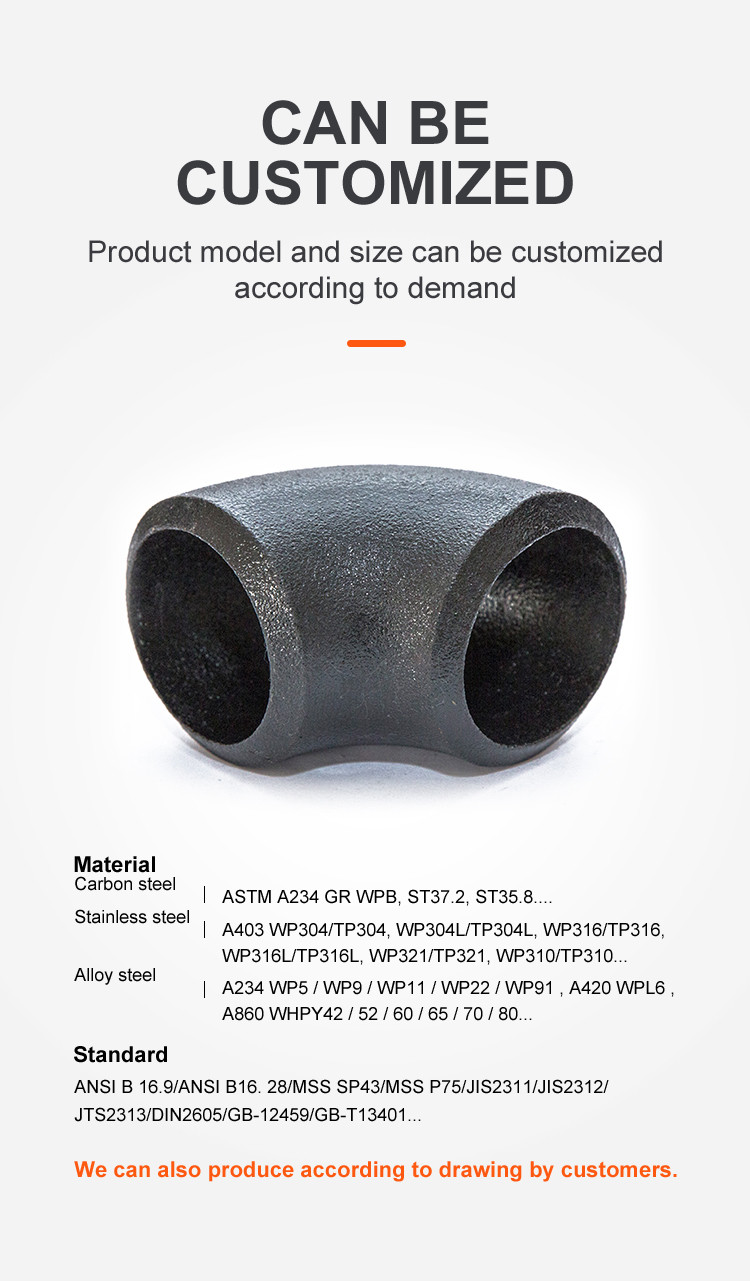 carbon Steel Buttweld Elbow Lr Or Sr Schedule 40 Seamless 45 or 90 Degree