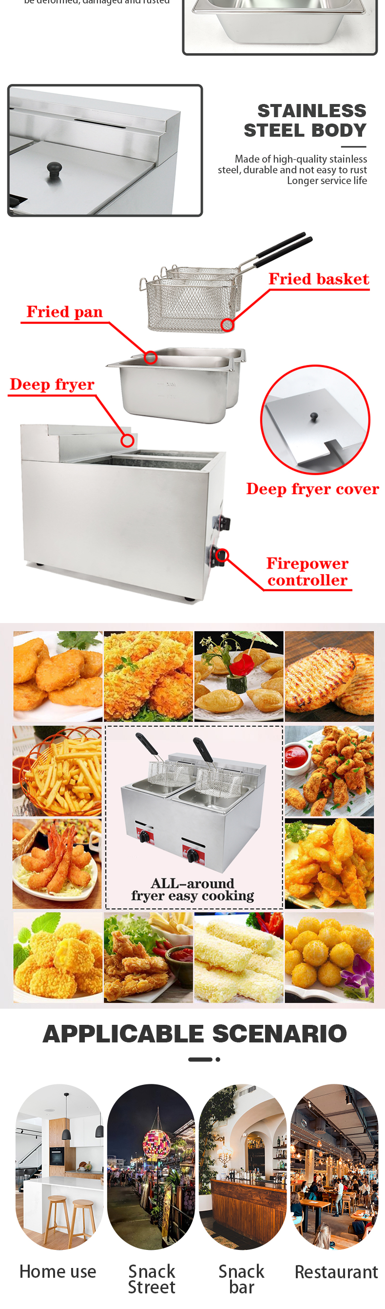 6L 6L Commercial Stainless Steel Gas Deep Fryer with 2 Basket Fried Chicken Machine