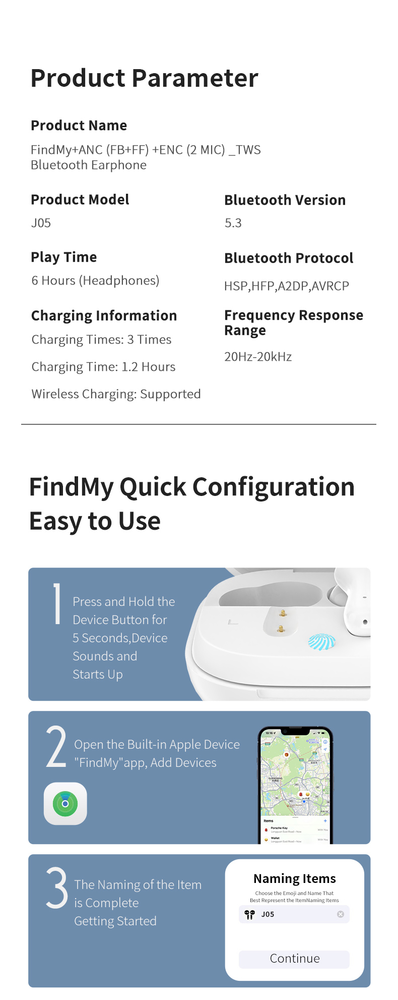 20Hz-20kHz Bluetooth Find My Earbuds Tracking Device GPS Tracker For Air Tag Replacement