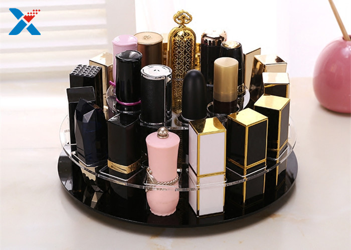 2 Tiers Round Acrylic Makeup Organiser 360 Degree Rotating For Displaying Lipsticks