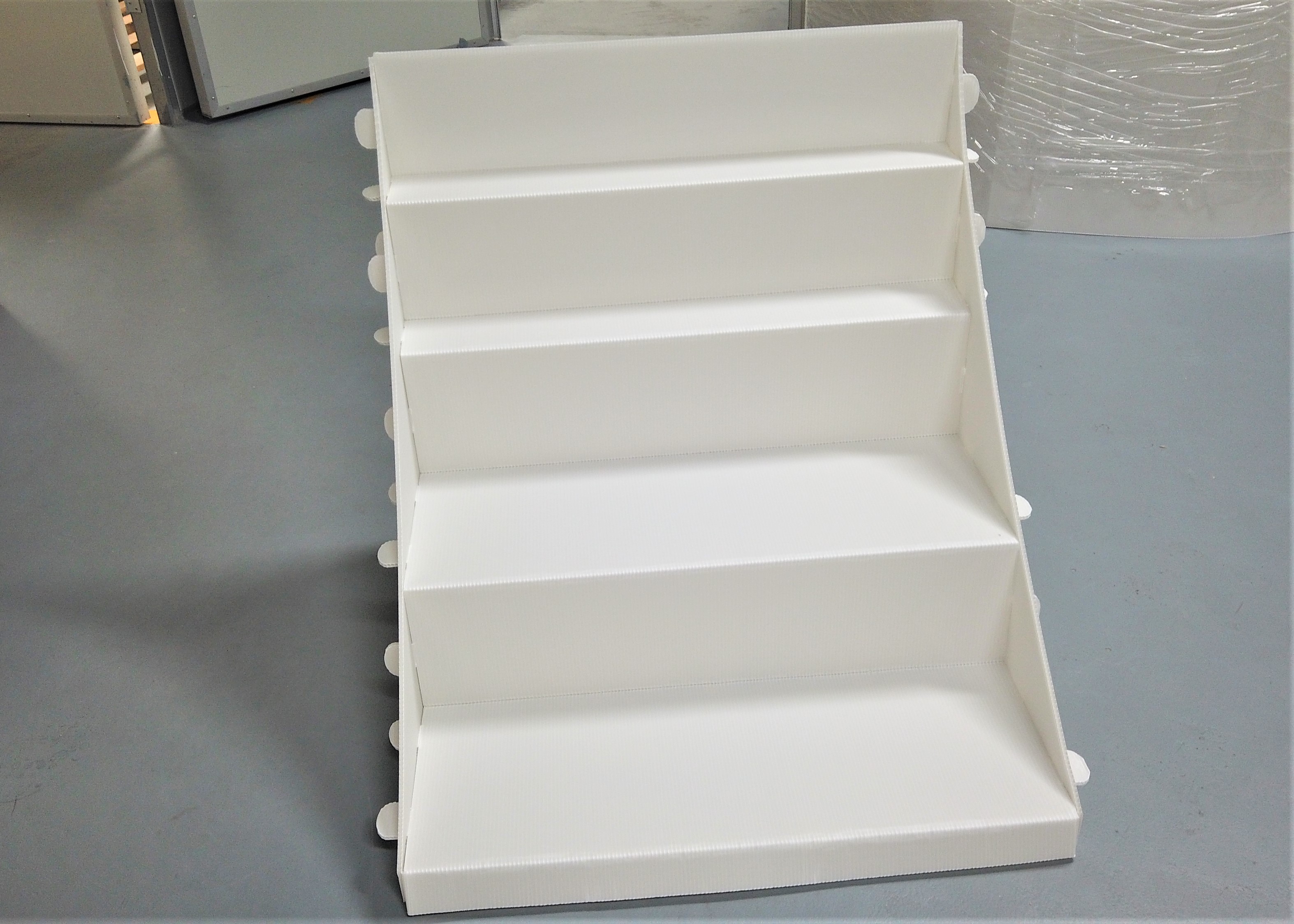 White DS-001 Corrugated POP Display Bins Flexo Portable Shelves