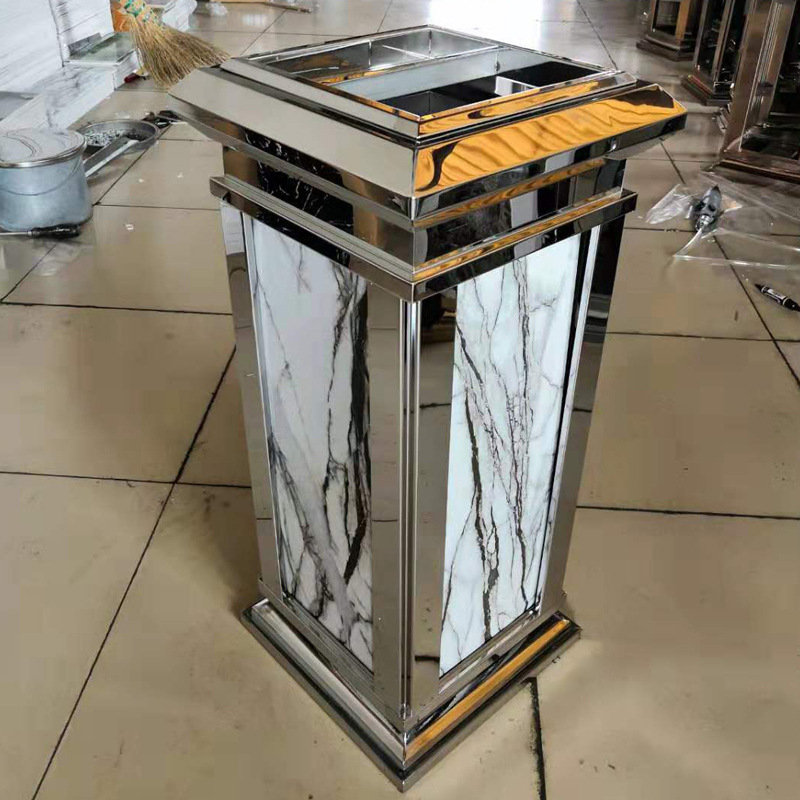 Hotel Trash Can Lobby Vertical Commercial Stainless Steel Shopping Mall Hotel Waste Bin Property Lobby Corridor with Ashtray