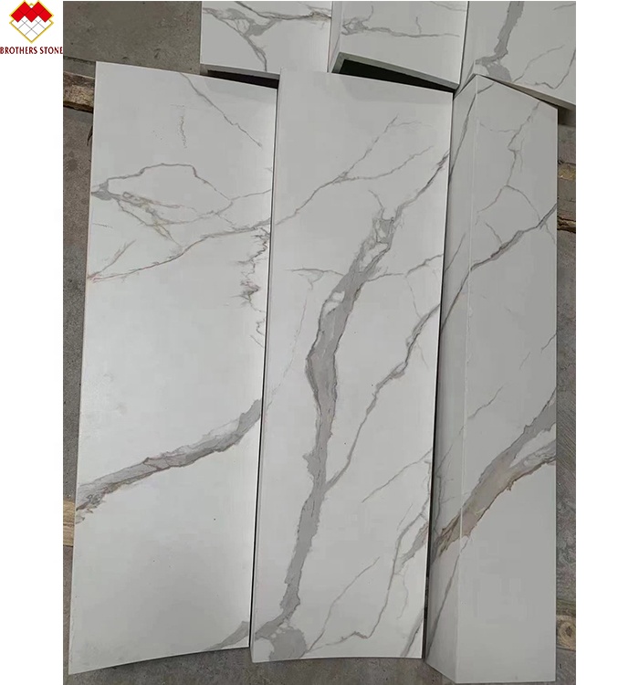 Anti-slip Groove Steps Calacatta Patterns Sintered Stone Stairs with Led Lighting